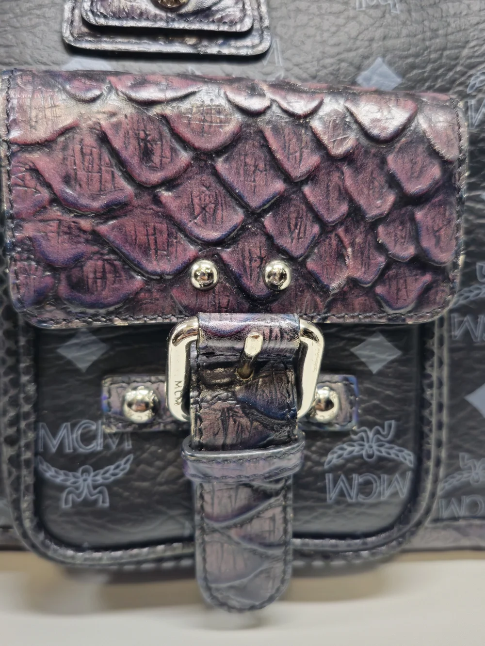 MCM Black Crocodile Iridescent Duffle bag